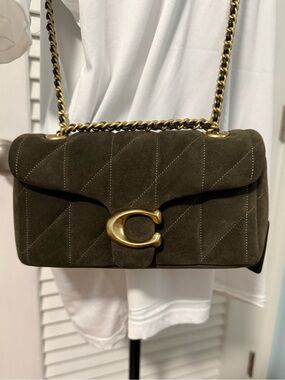 Coach Tabby 2026 Quilted Shoulder Bag in Olive Green Swede with Gold Hardware! 😍